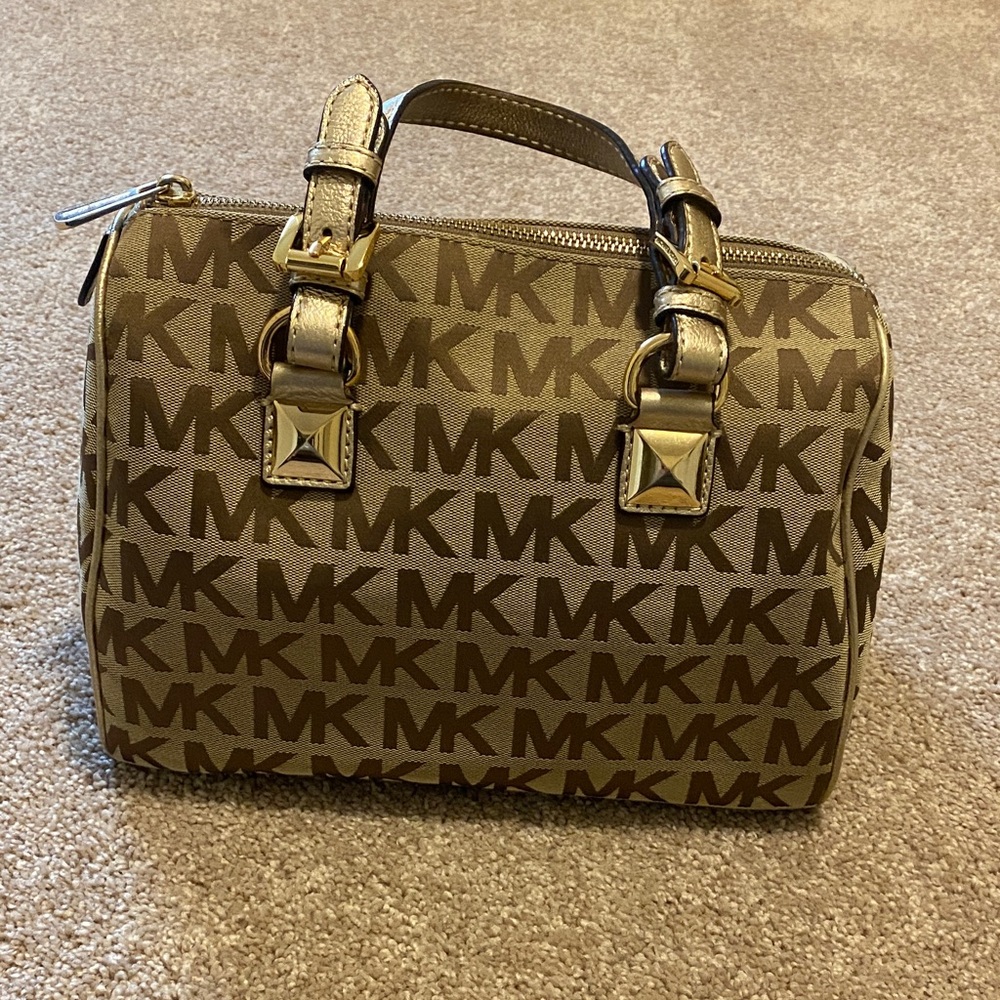 Michael Kors Tan and Brown Logo Duffel Bag